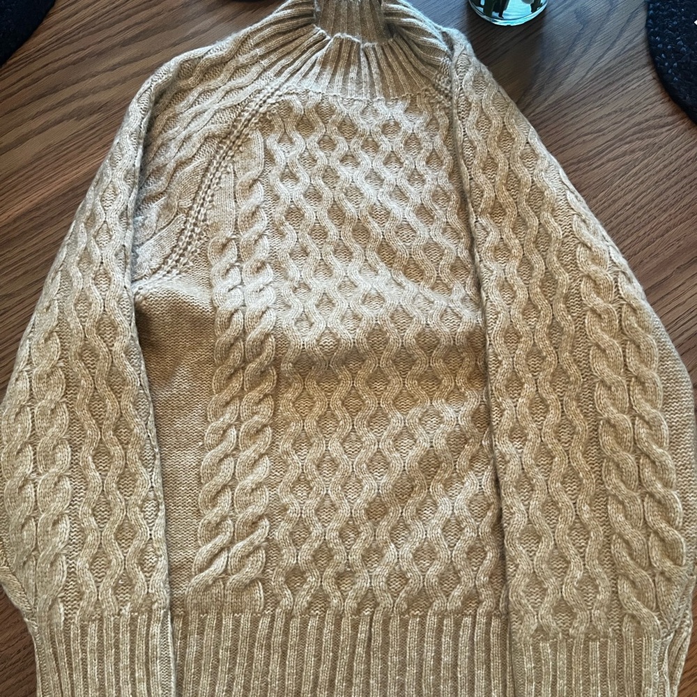 a new day Women's Cable-Knit Turtleneck Sweater in Beige